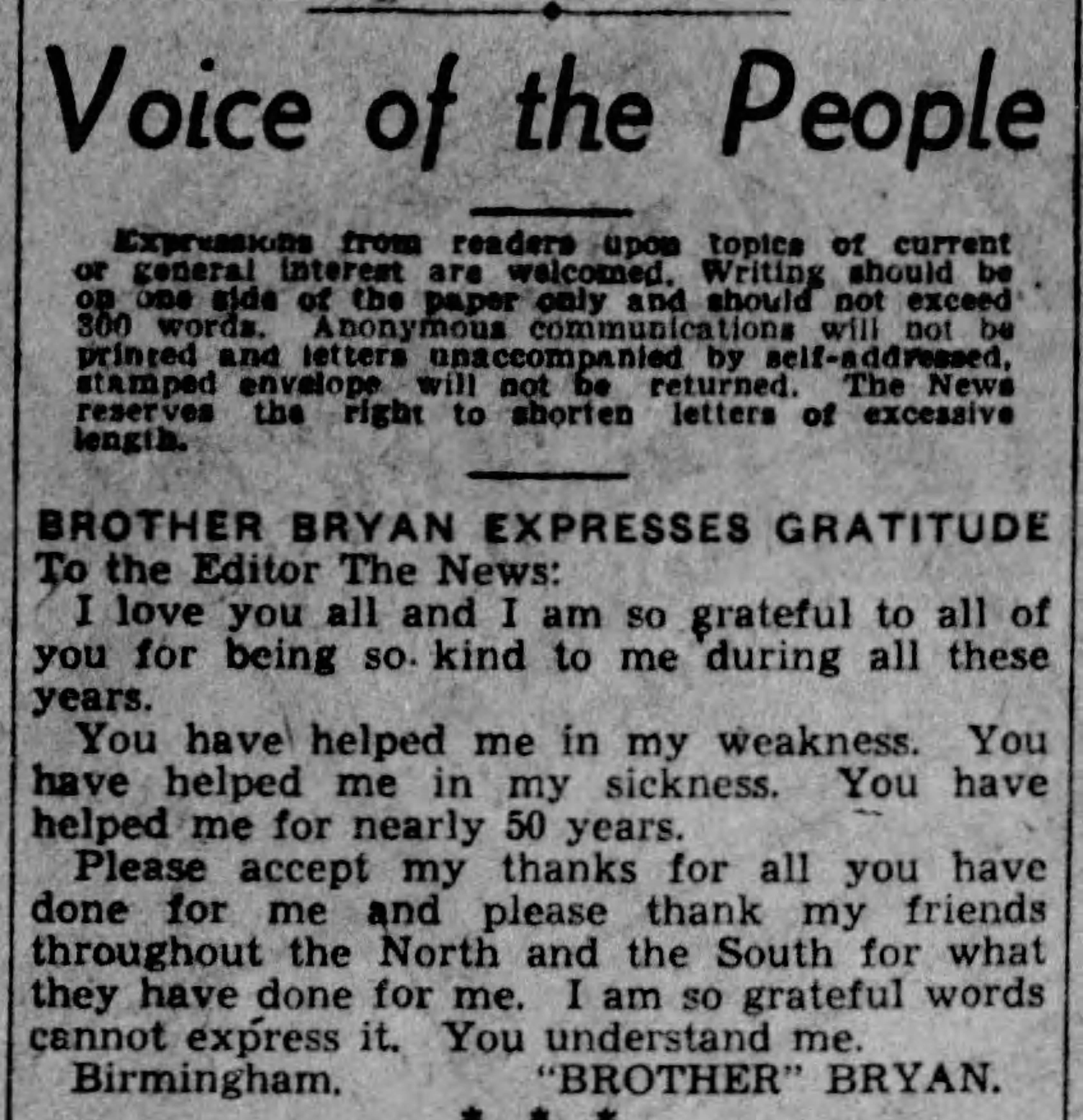 Brother Bryan Expresses Gratitude